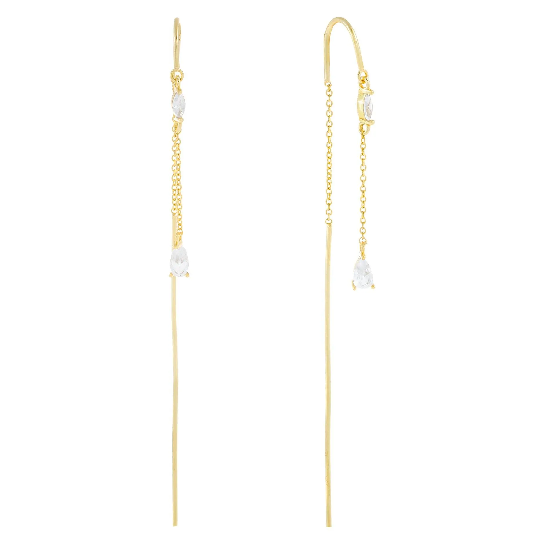 CZ Teardrop Chain Drop Threader Earring