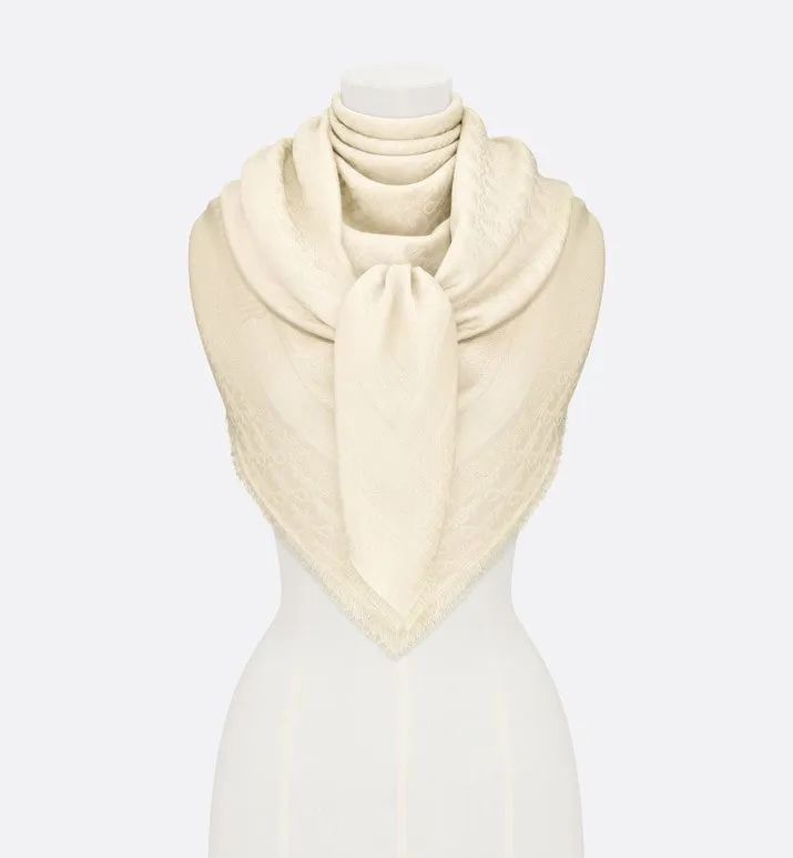 D-Oblique Shawl • White Wool, Silk and Cashmere