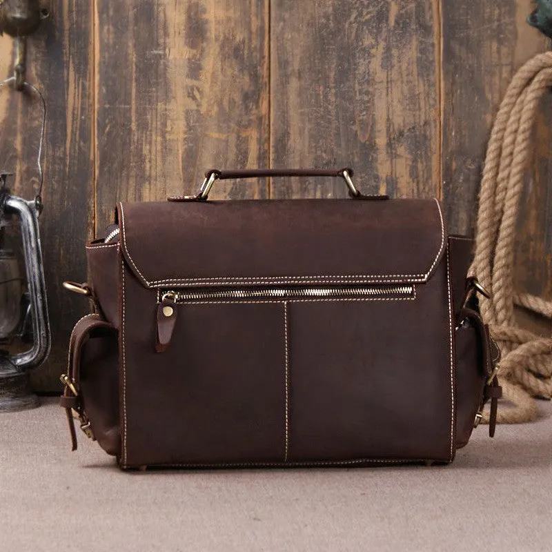 Dark Brown Leather Messenger Bag for Photographers, Travelers & Diaper Bag for Mother 6919