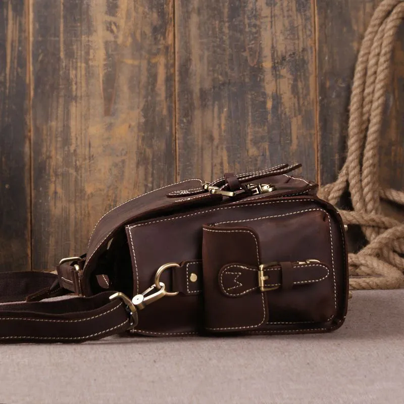 Dark Brown Leather Messenger Bag for Photographers, Travelers & Diaper Bag for Mother 6919
