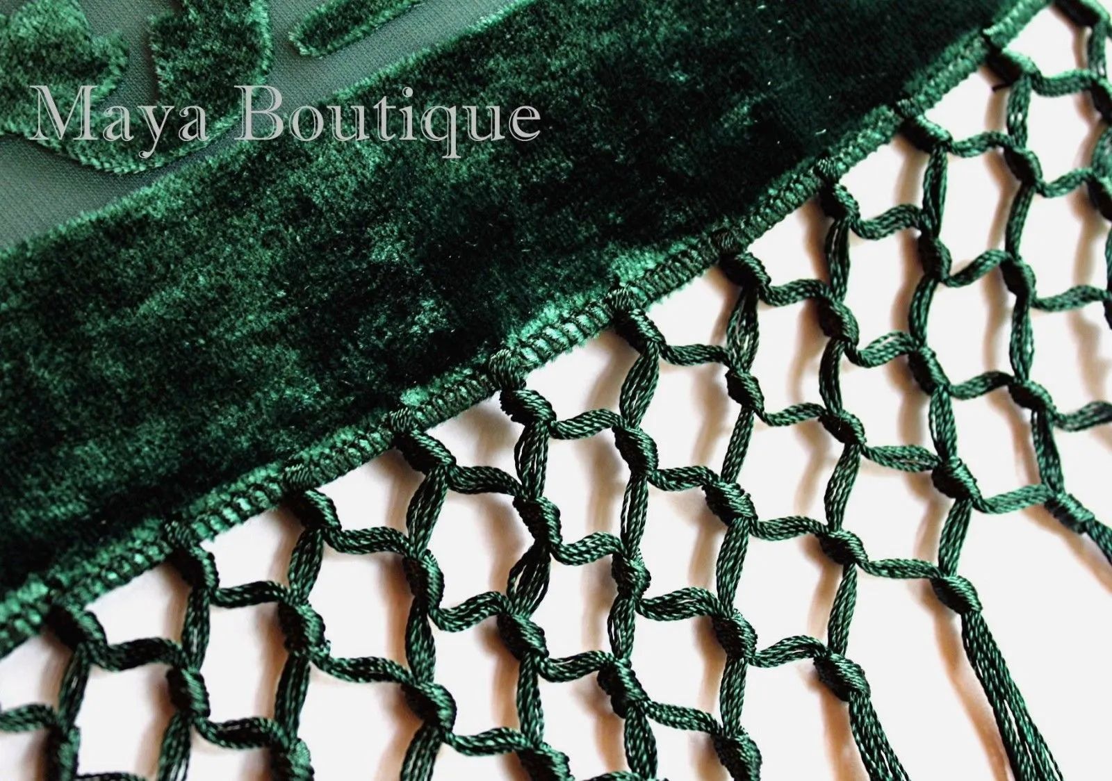 Dark Green Silk Burnout Velvet Piano Shawl Wrap Fringed Scarf Maya Matazaro