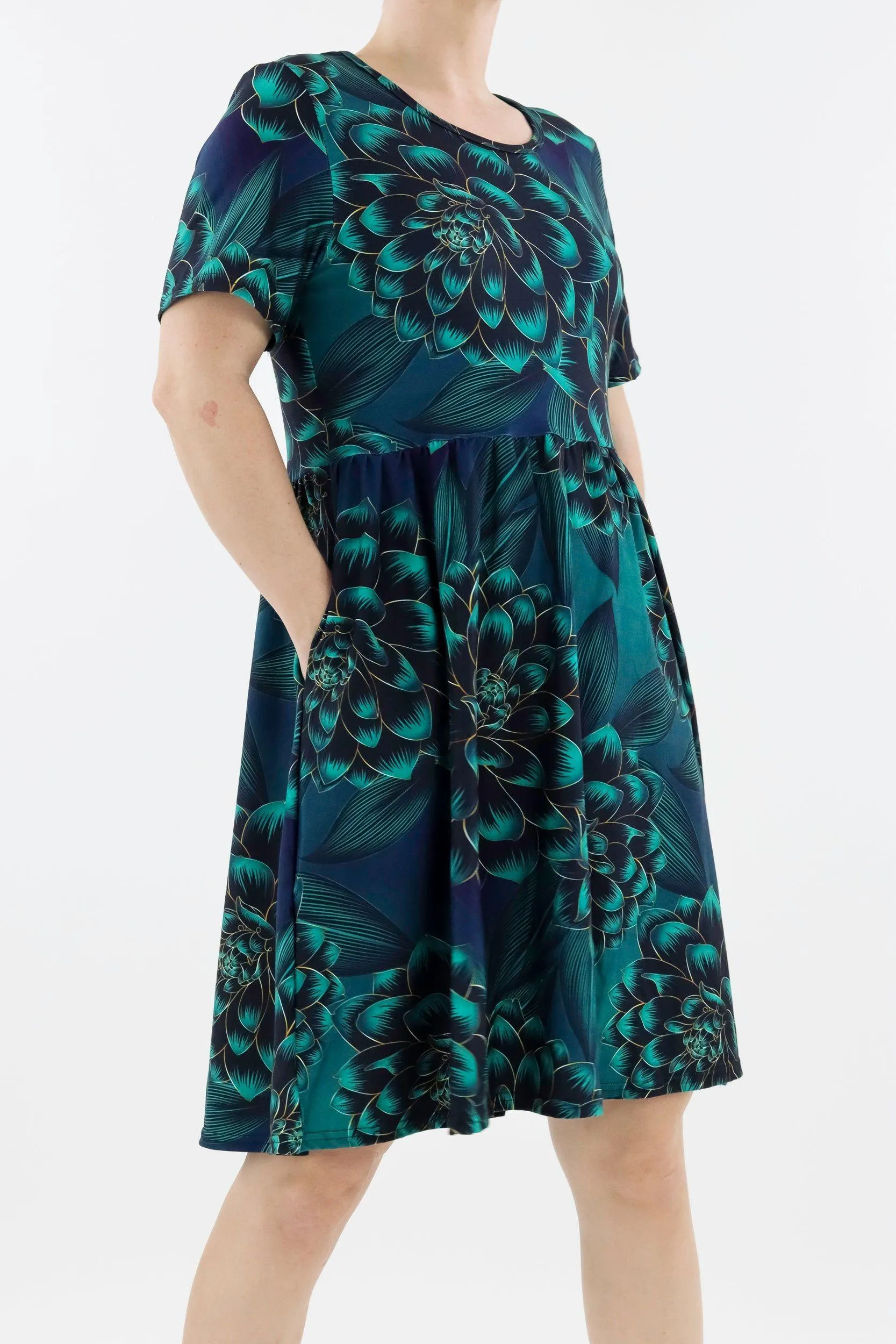 Dashing Delilah - Short Sleeve Skater Dress - Knee Length - Side Pockets