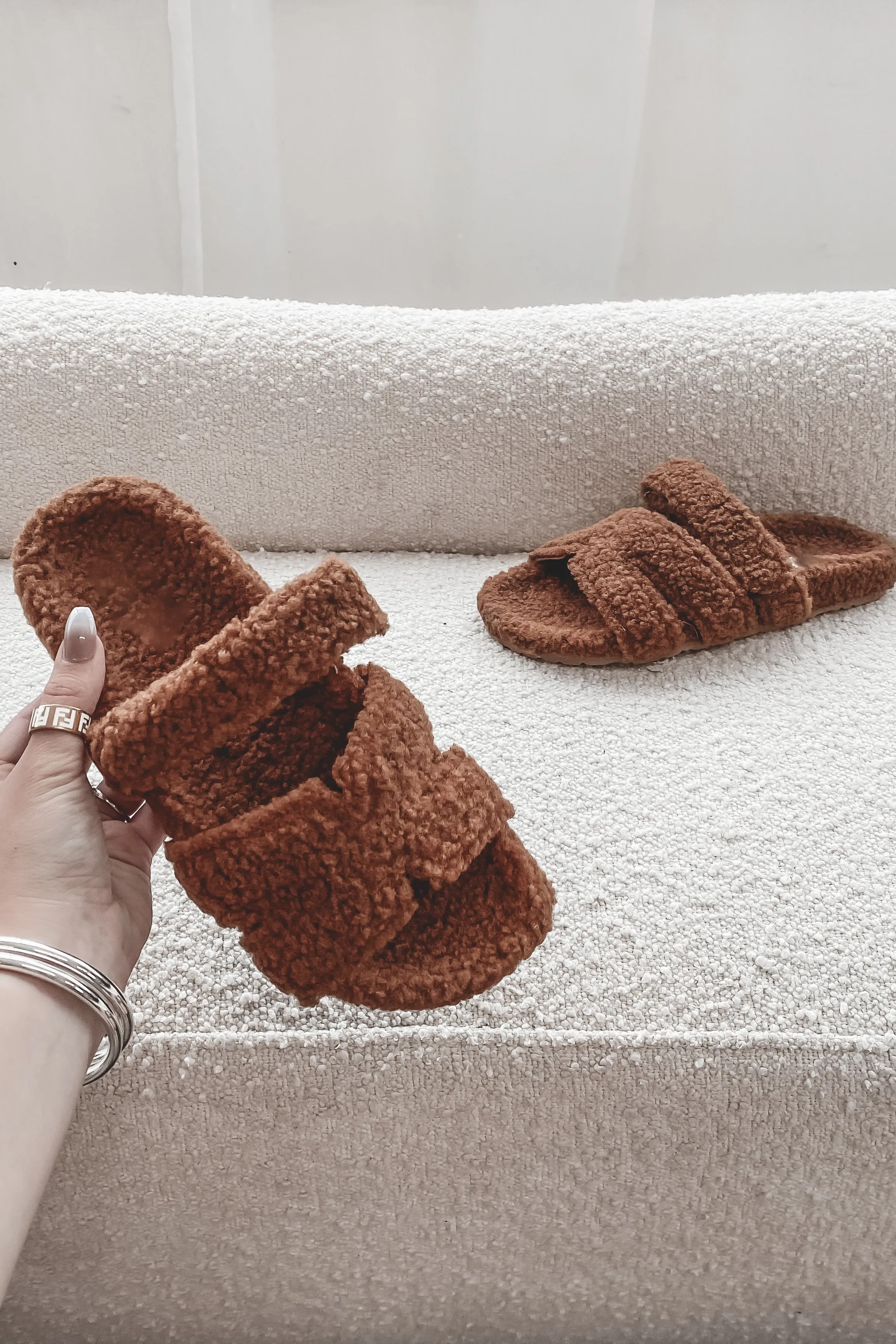 DEAL Comfy Is The New Cool Brown Furry Slipper Slides