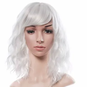 Deluxe Shoulder Length Loose Wave White Wig