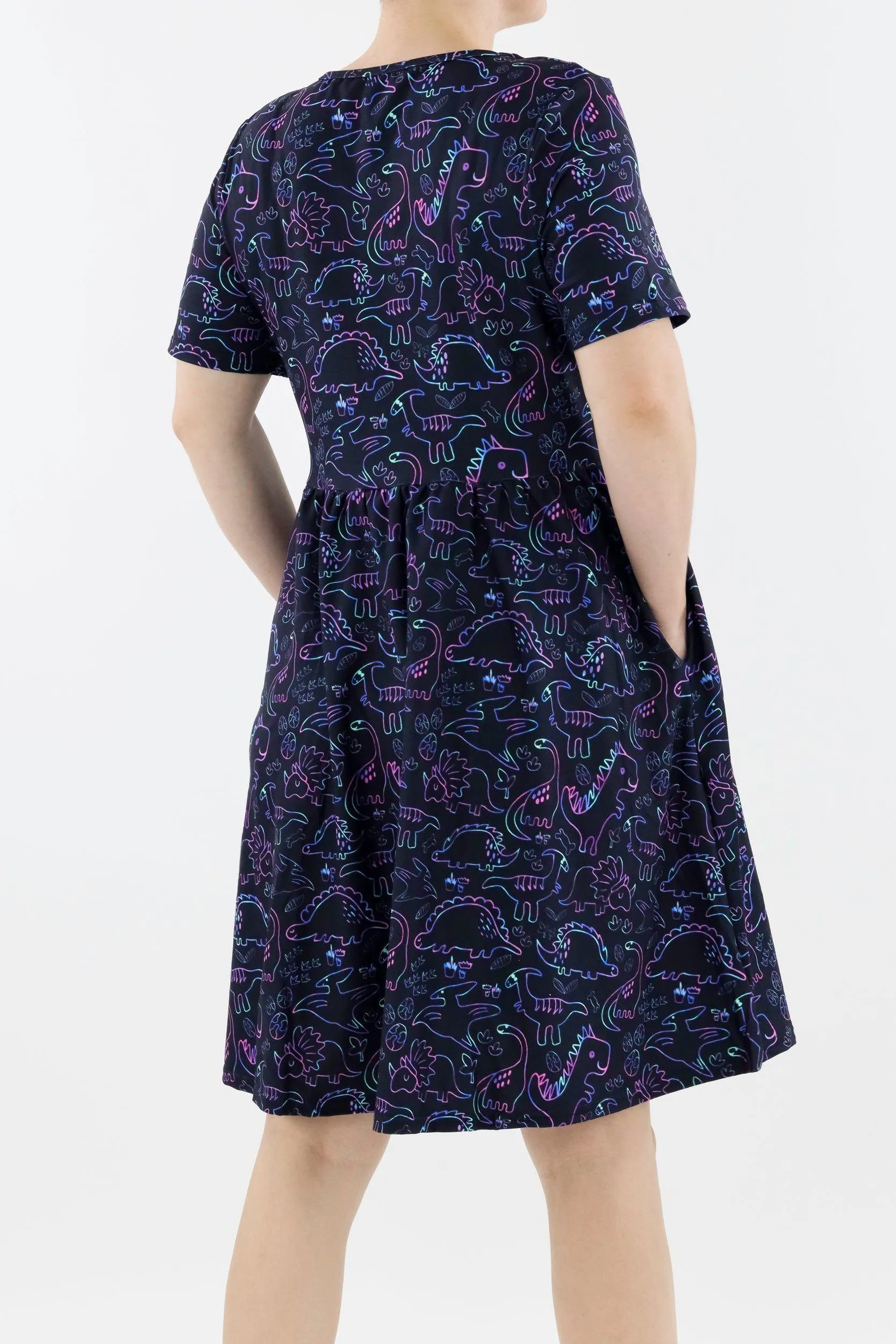 Dinosaur Party - Short Sleeve Skater Dress - Knee Length - Side Pockets - Old Sizing
