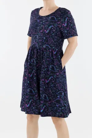 Dinosaur Party - Short Sleeve Skater Dress - Knee Length - Side Pockets - Old Sizing