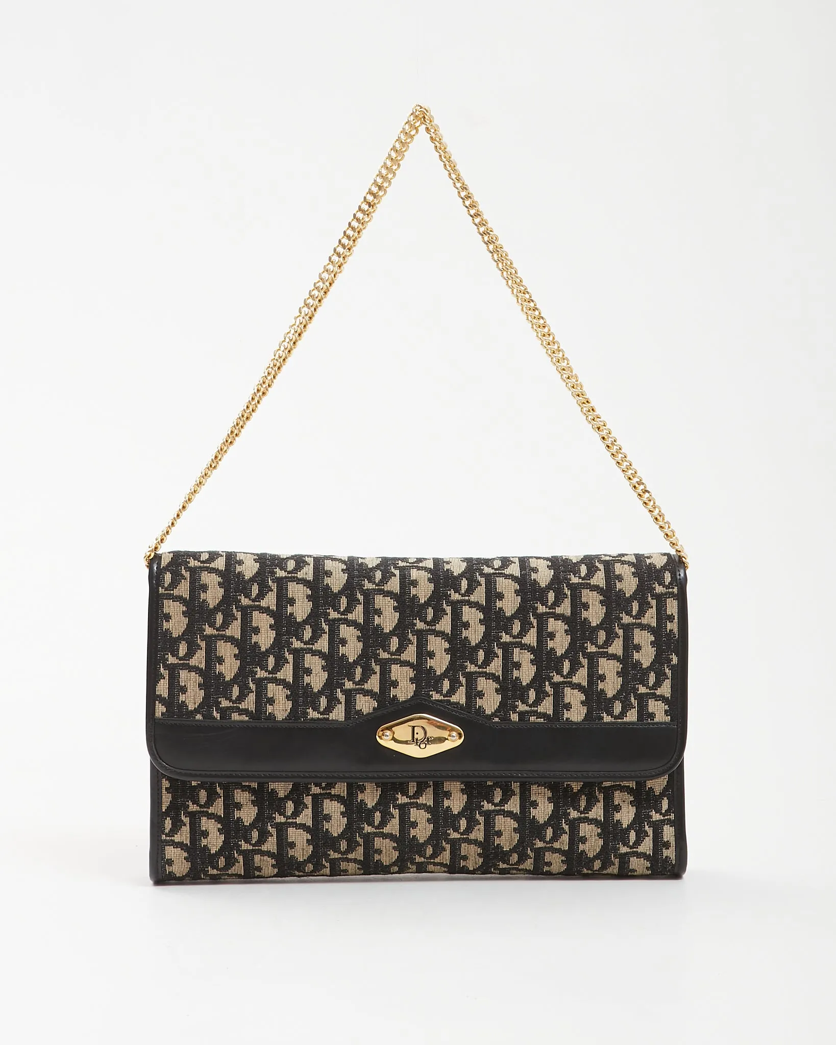 Dior Navy Vintage Trotter Chain Clutch