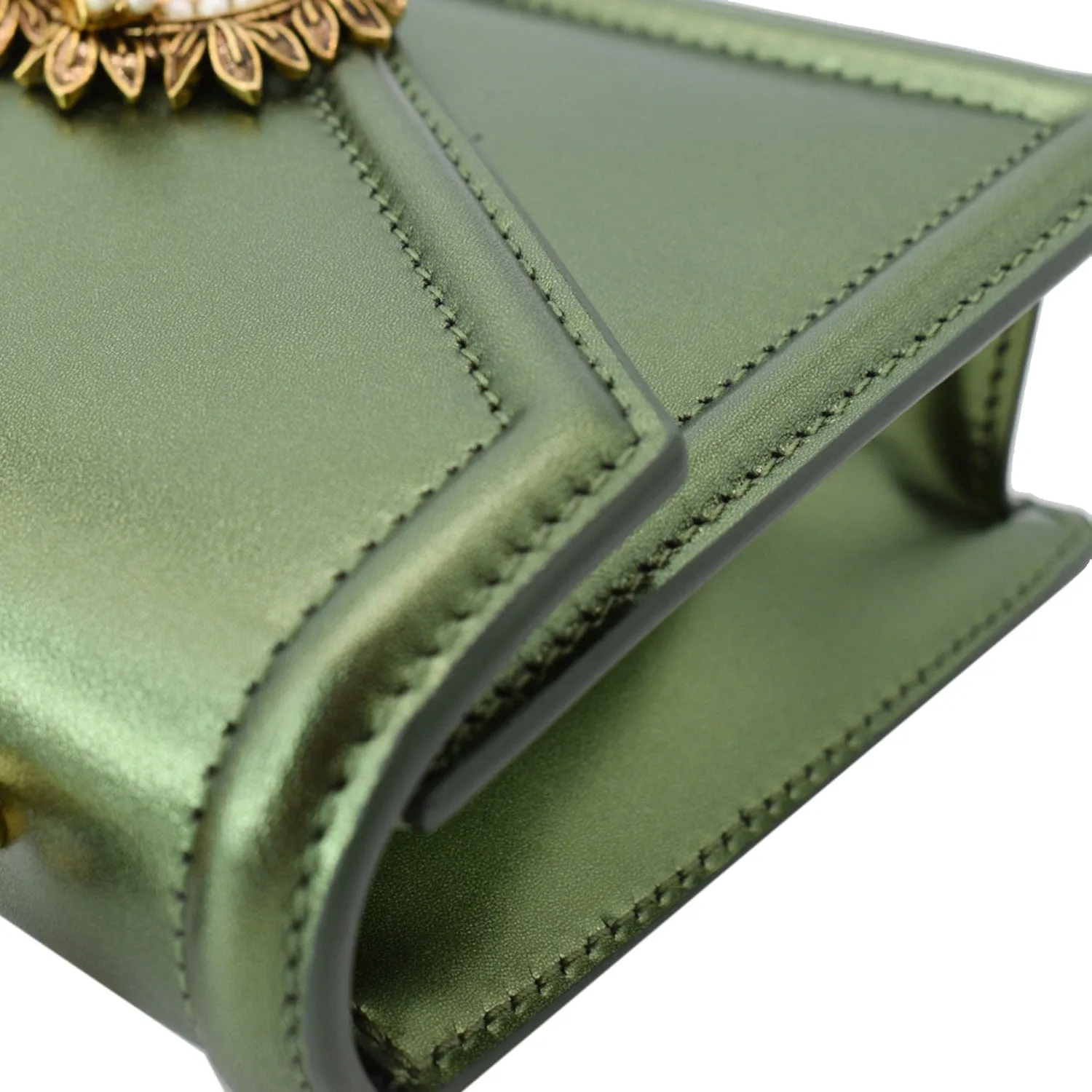 DOLCE & GABBANA Small Devotion Nappa Mordore Leather Top Handle Shoulder Bag Green - 10% Off