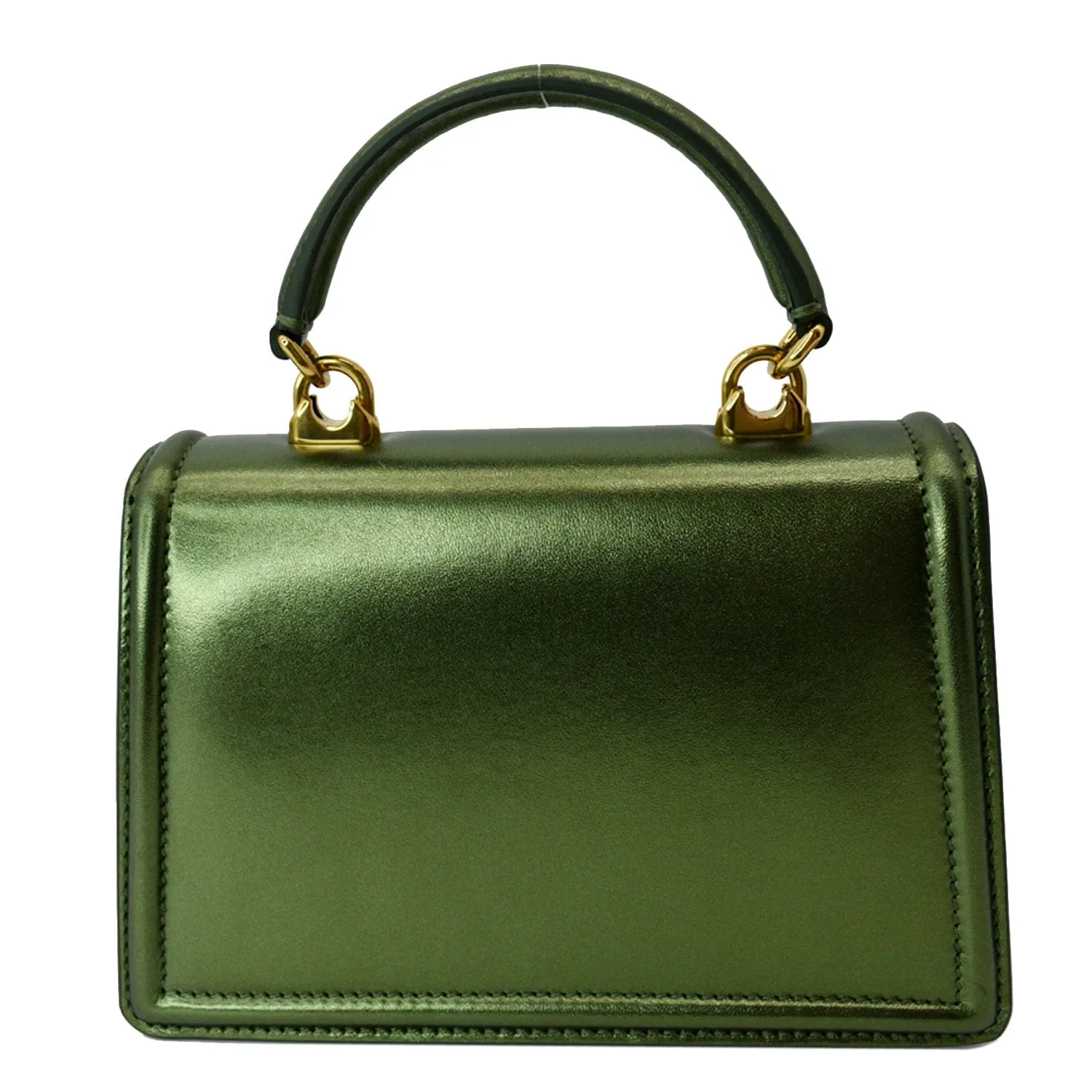 DOLCE & GABBANA Small Devotion Nappa Mordore Leather Top Handle Shoulder Bag Green - 10% Off