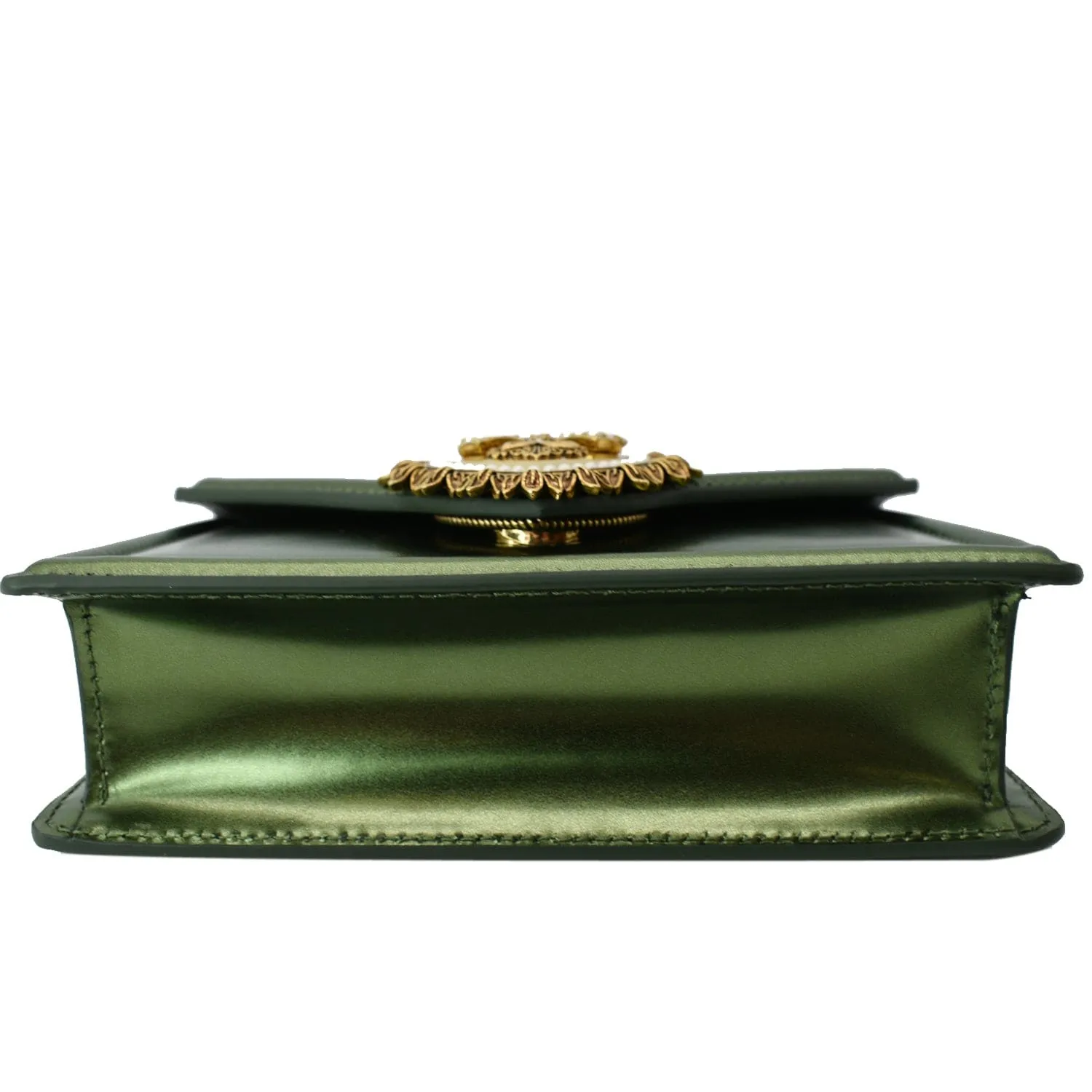 DOLCE & GABBANA Small Devotion Nappa Mordore Leather Top Handle Shoulder Bag Green - 10% Off