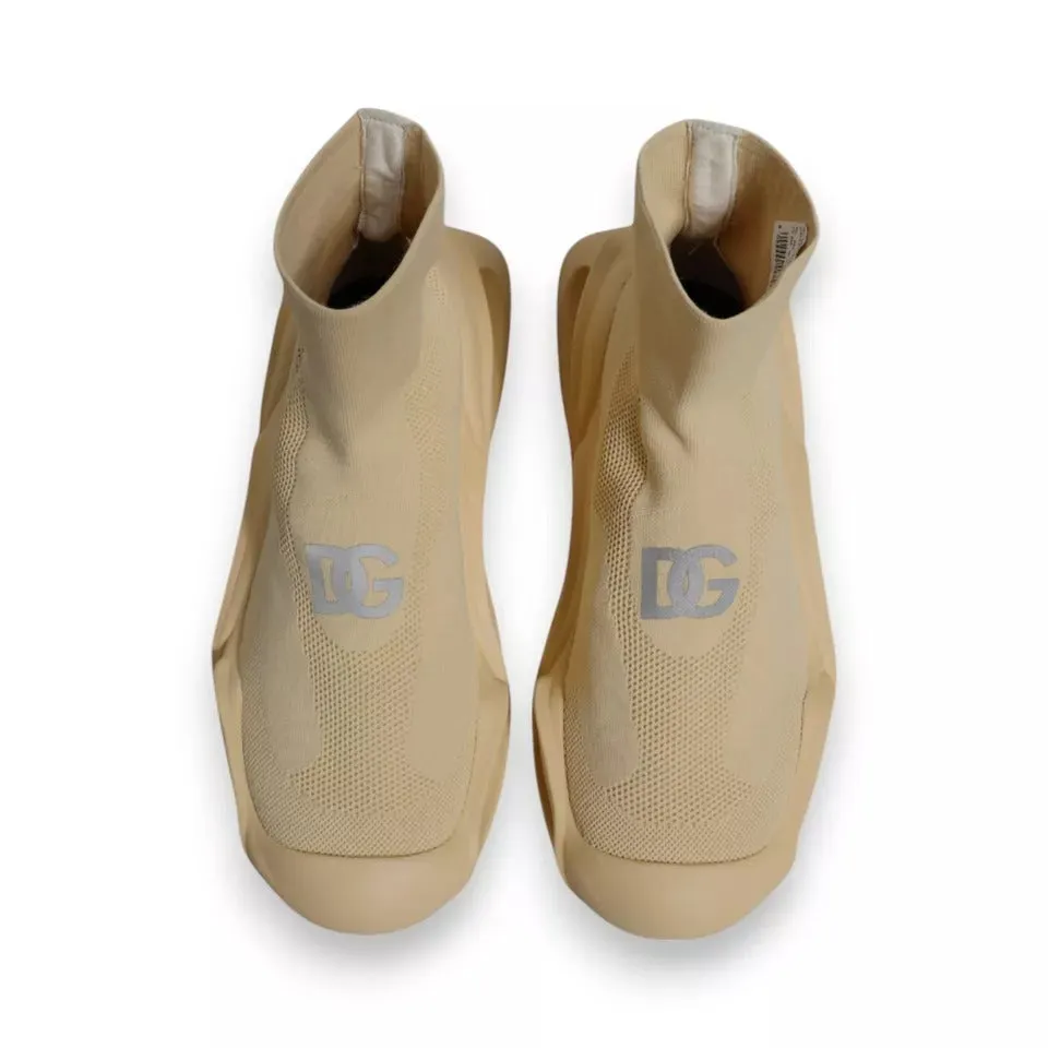 Dolce&Gabbana Men Beige Sneakers Polyester High Top Socks Trainer Shoes Sz EU 44