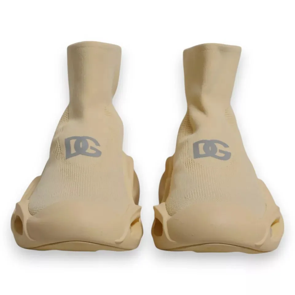 Dolce&Gabbana Men Beige Sneakers Polyester High Top Socks Trainer Shoes Sz EU 44
