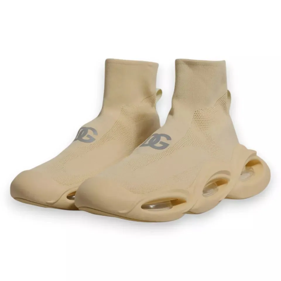 Dolce&Gabbana Men Beige Sneakers Polyester High Top Socks Trainer Shoes Sz EU 44