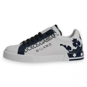Dolce&Gabbana Men White Sneakers 100% Leather Lace Up Casual Trainer Shoes EU 42
