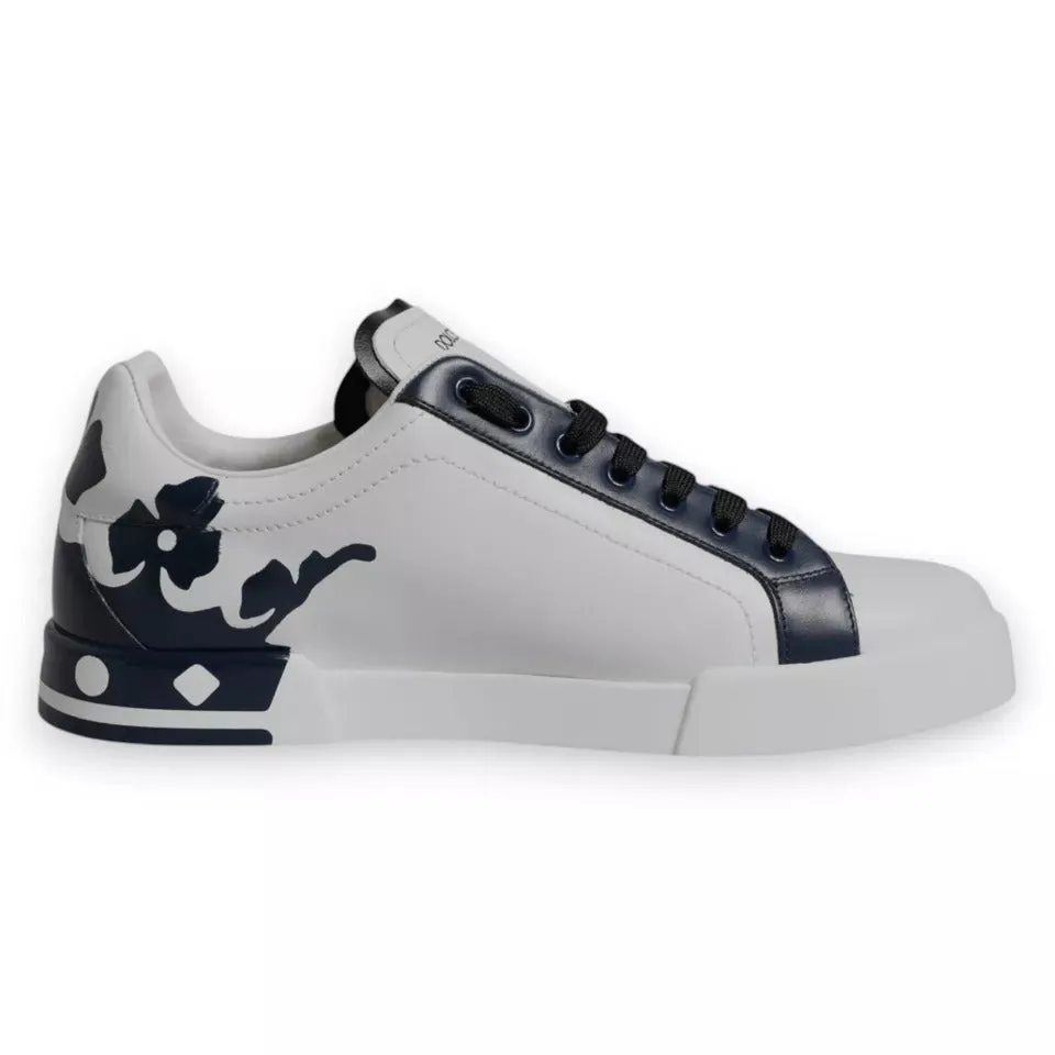 Dolce&Gabbana Men White Sneakers 100% Leather Lace Up Casual Trainer Shoes EU 42