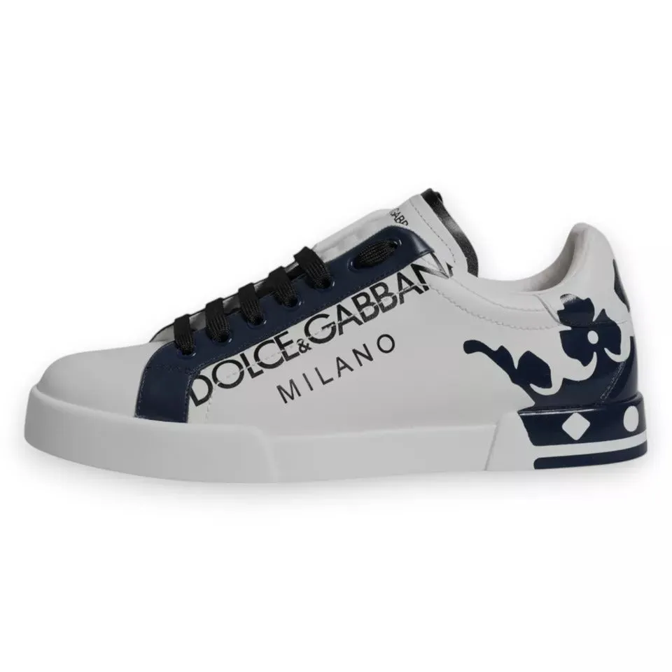 Dolce&Gabbana Men White Sneakers 100% Leather Lace Up Casual Trainer Shoes EU 42
