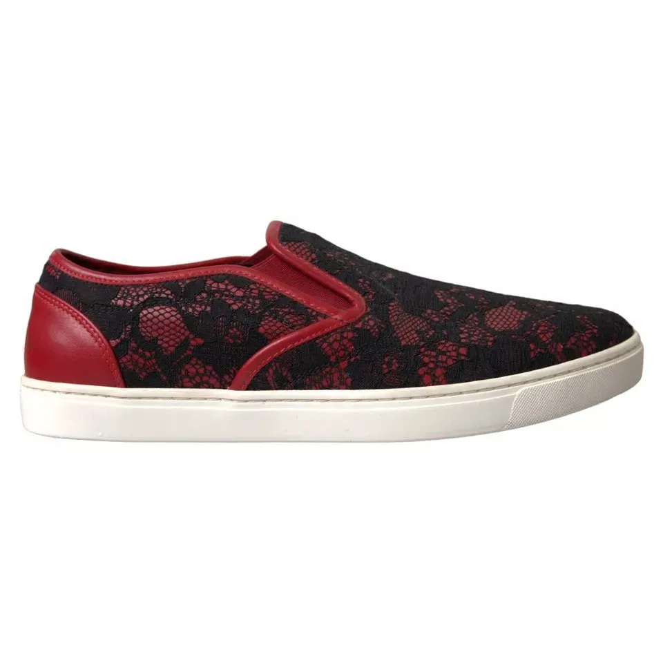 Dolce&Gabbana Women Red Loafers Leather Floral Lace Flat Slip On Shoes Sz EUR 40