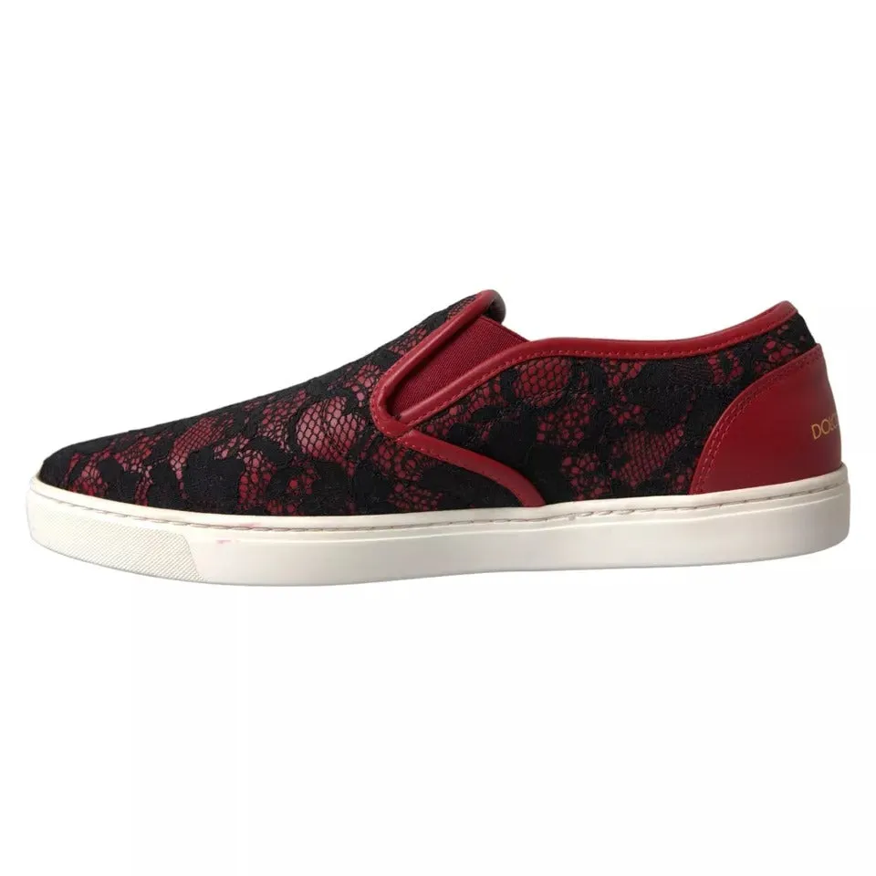 Dolce&Gabbana Women Red Loafers Leather Floral Lace Flat Slip On Shoes Sz EUR 40