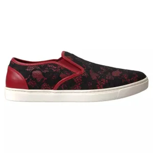 Dolce&Gabbana Women Red Loafers Leather Floral Lace Flat Slip On Shoes Sz EUR 40