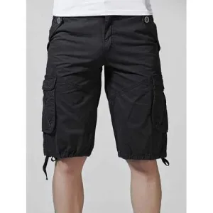 Drawstring Hem Multi Pockets Zip Fly Cargo Shorts - Black 34