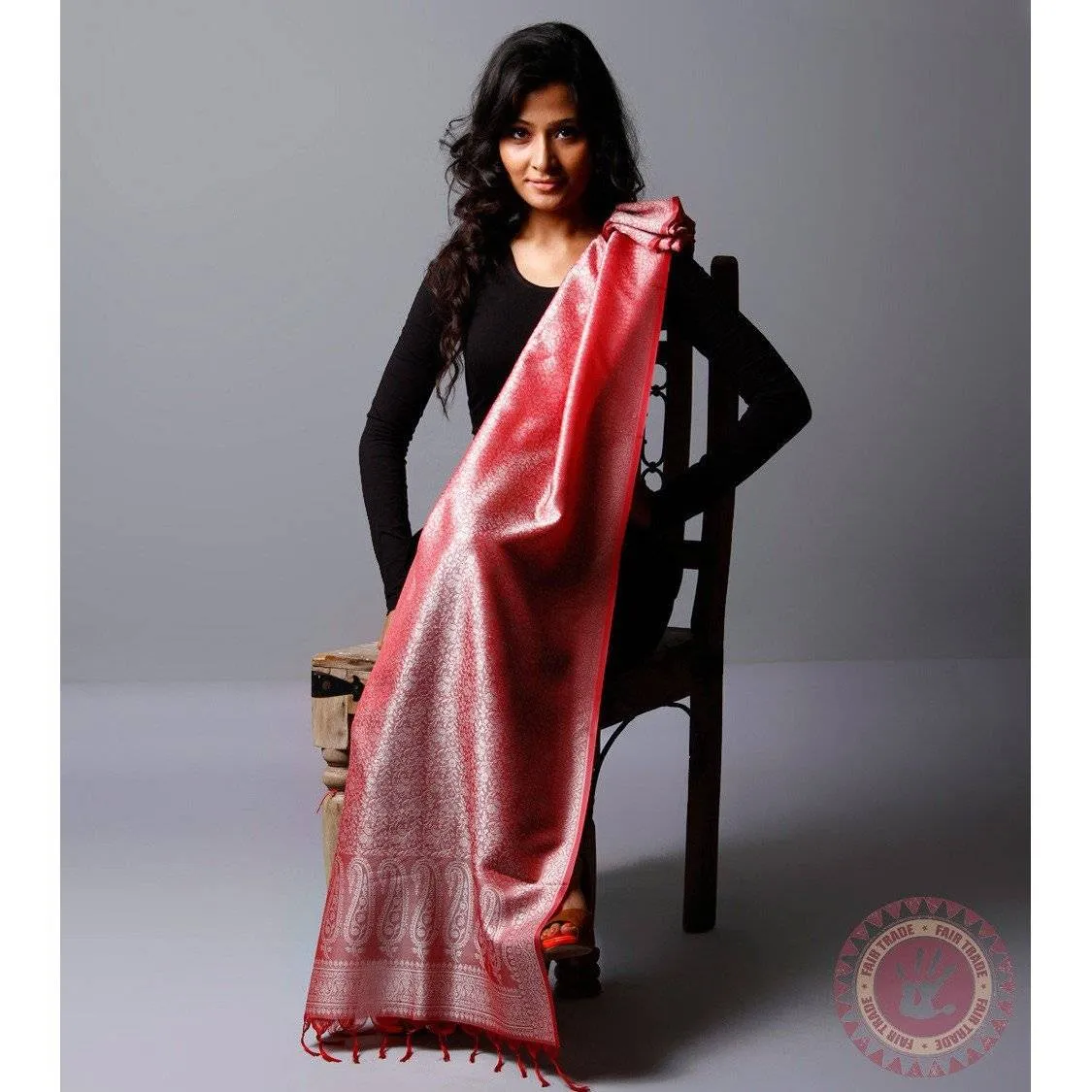 Dull Red Cotton Silk Stole