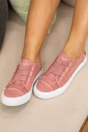 Dusty Rose and White Slip On Sneakers
