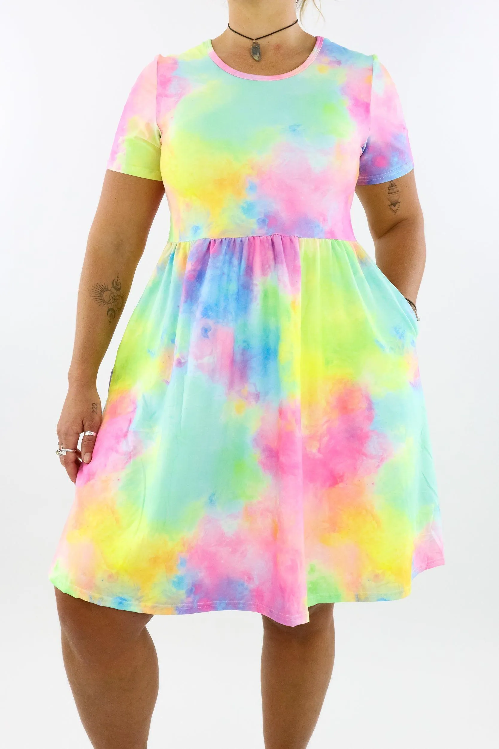 Fairy Floss - Short Sleeve Skater Dress - Knee Length - Side Pockets