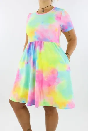 Fairy Floss - Short Sleeve Skater Dress - Knee Length - Side Pockets
