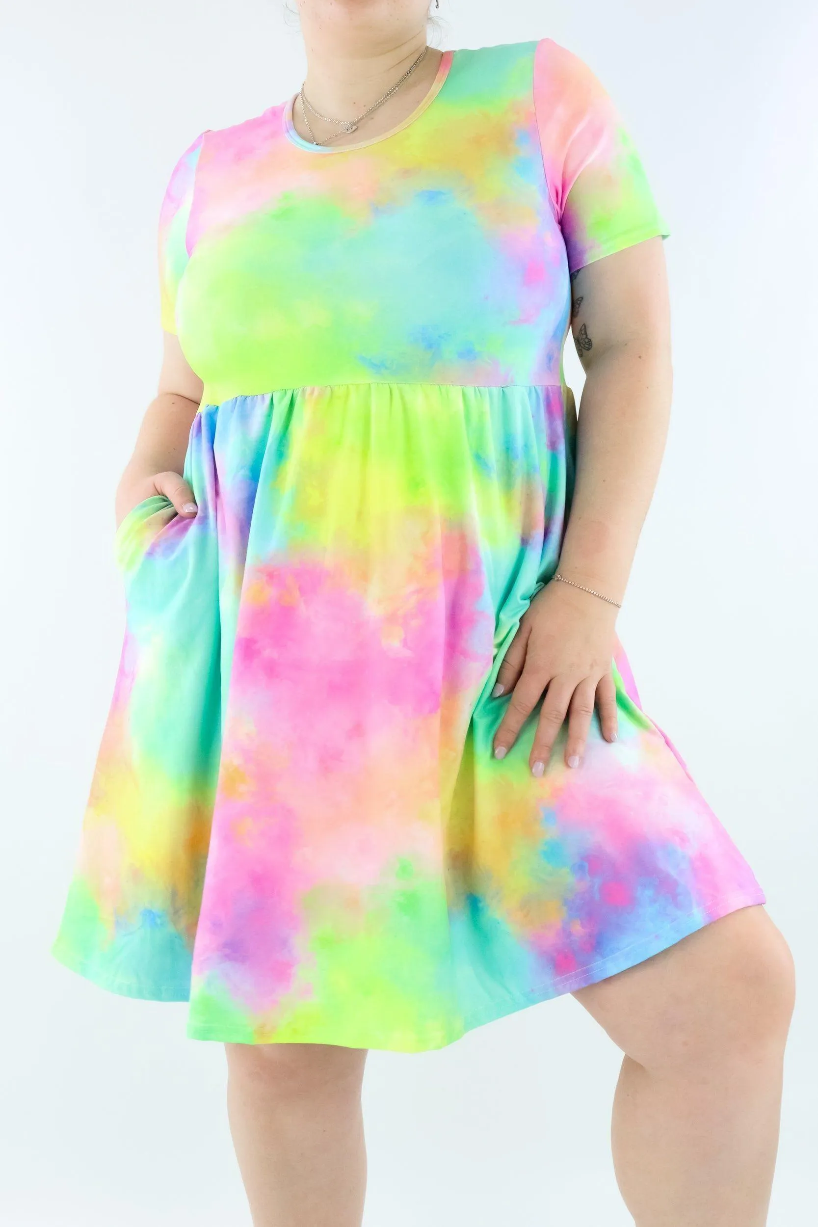 Fairy Floss - Short Sleeve Skater Dress - Knee Length - Side Pockets