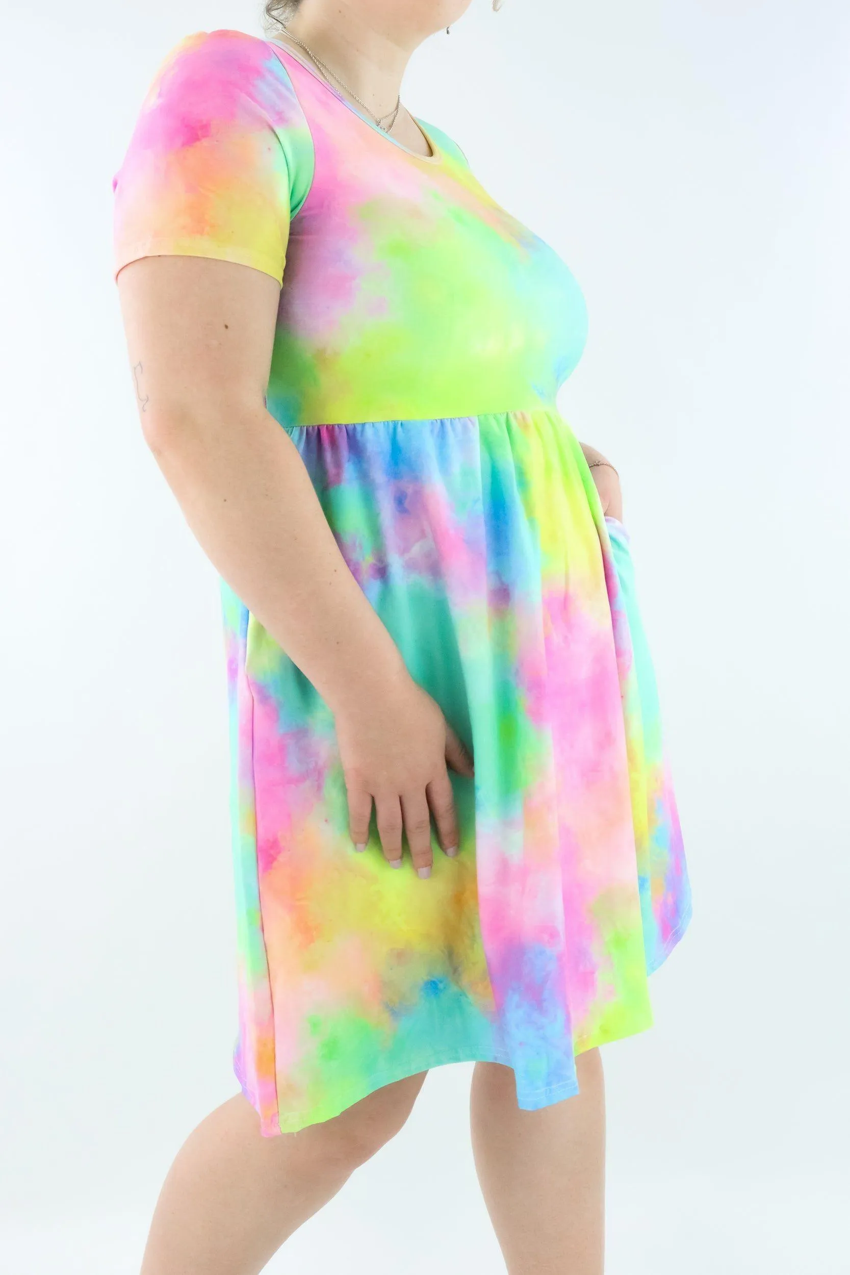 Fairy Floss - Short Sleeve Skater Dress - Knee Length - Side Pockets