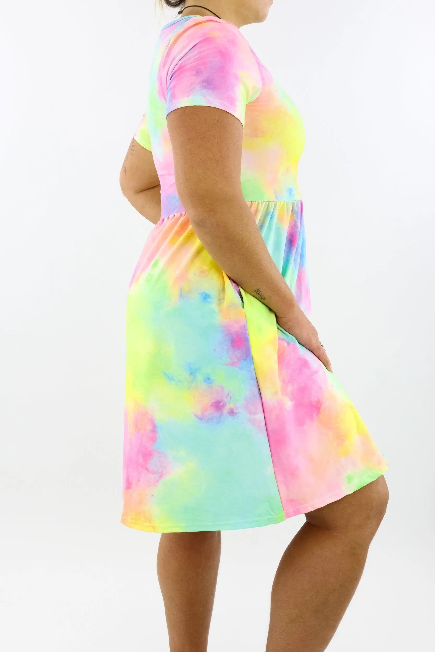 Fairy Floss - Short Sleeve Skater Dress - Knee Length - Side Pockets