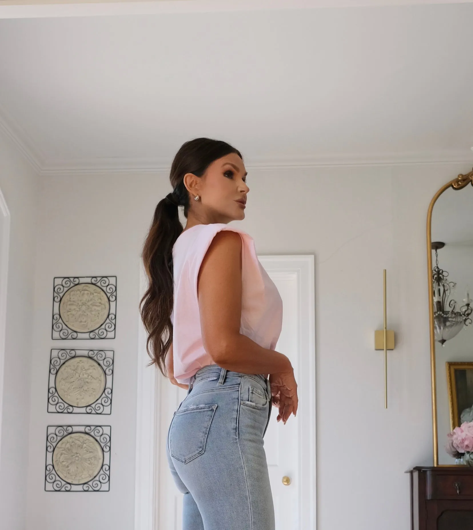 Farah soft pink sleeveless Tee with shoulder pads