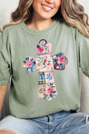 Faux Quilted Cross Comfort Colors Adult Ring-Spun Cotton Tee