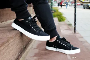 Fear0 Retro Canvas Cushioned Insole Sneakers - Unisex Size - Black/White