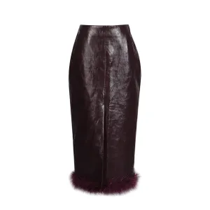 Feather Hem Faux Leather Pencil Skirt