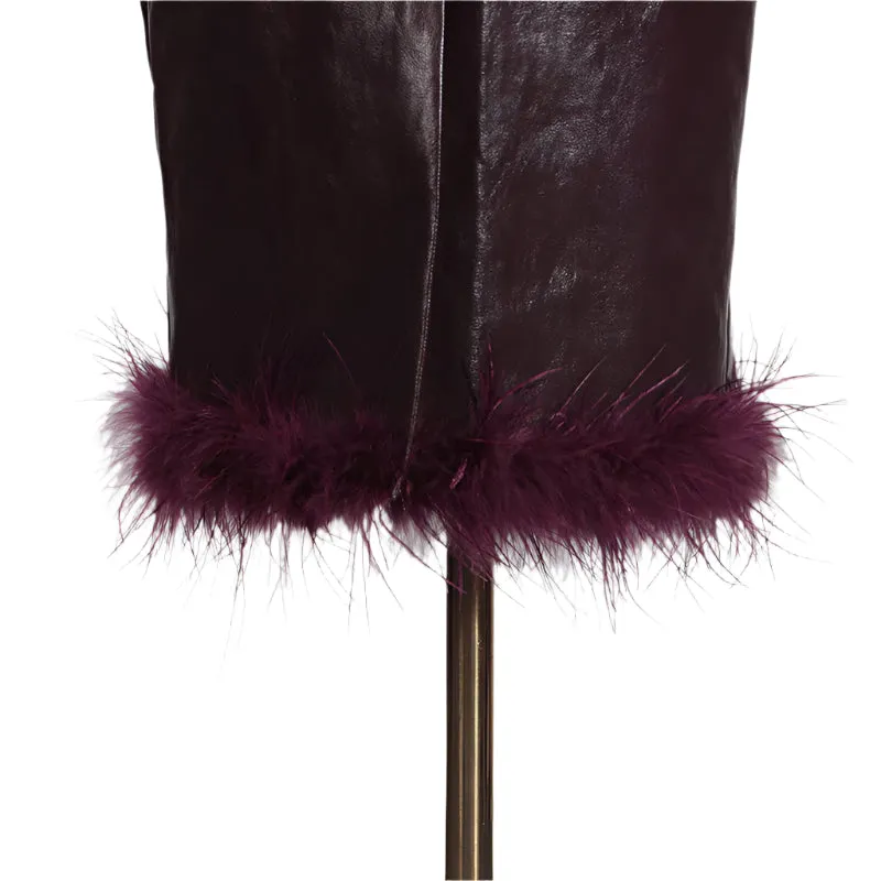 Feather Hem Faux Leather Pencil Skirt