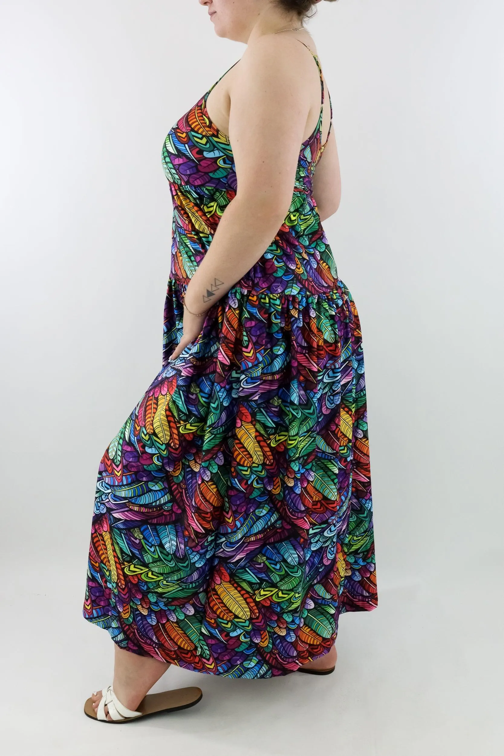 Feather Wild - Strappy Maxi Dress - Pockets