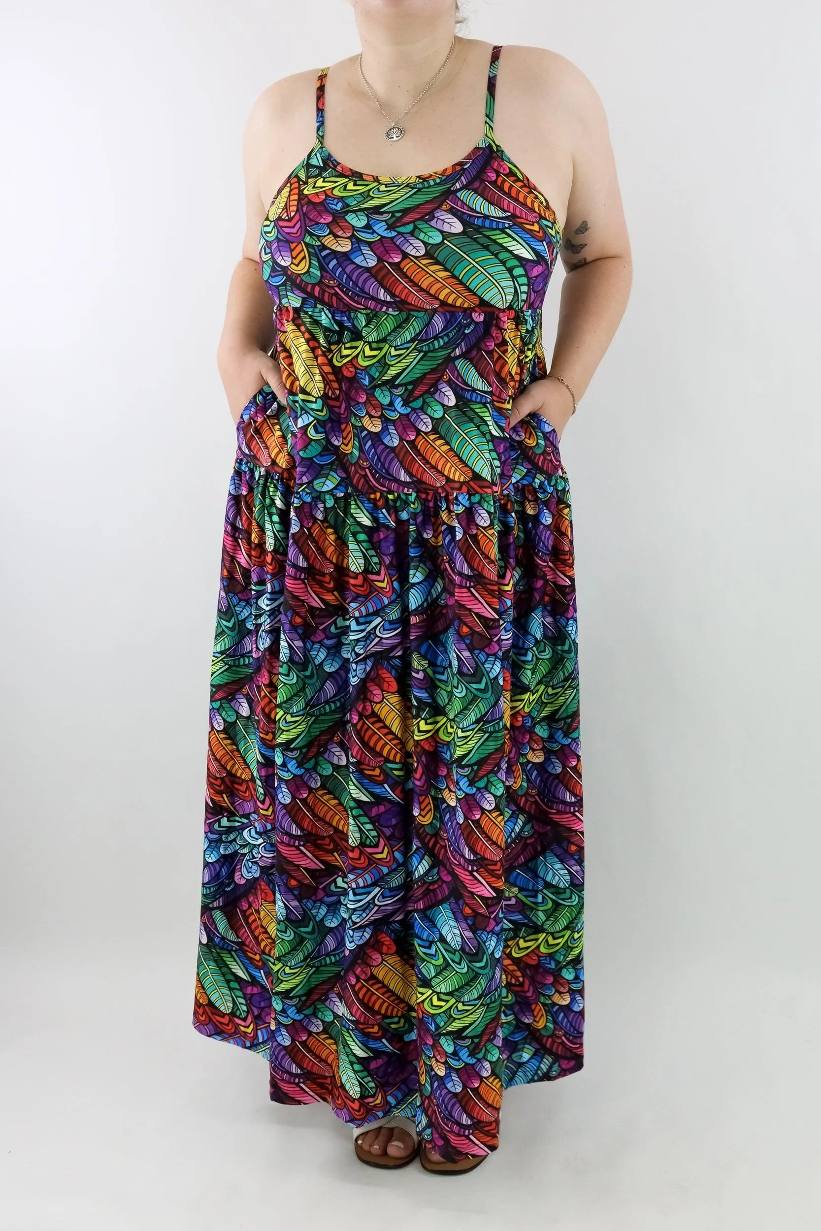 Feather Wild - Strappy Maxi Dress - Pockets
