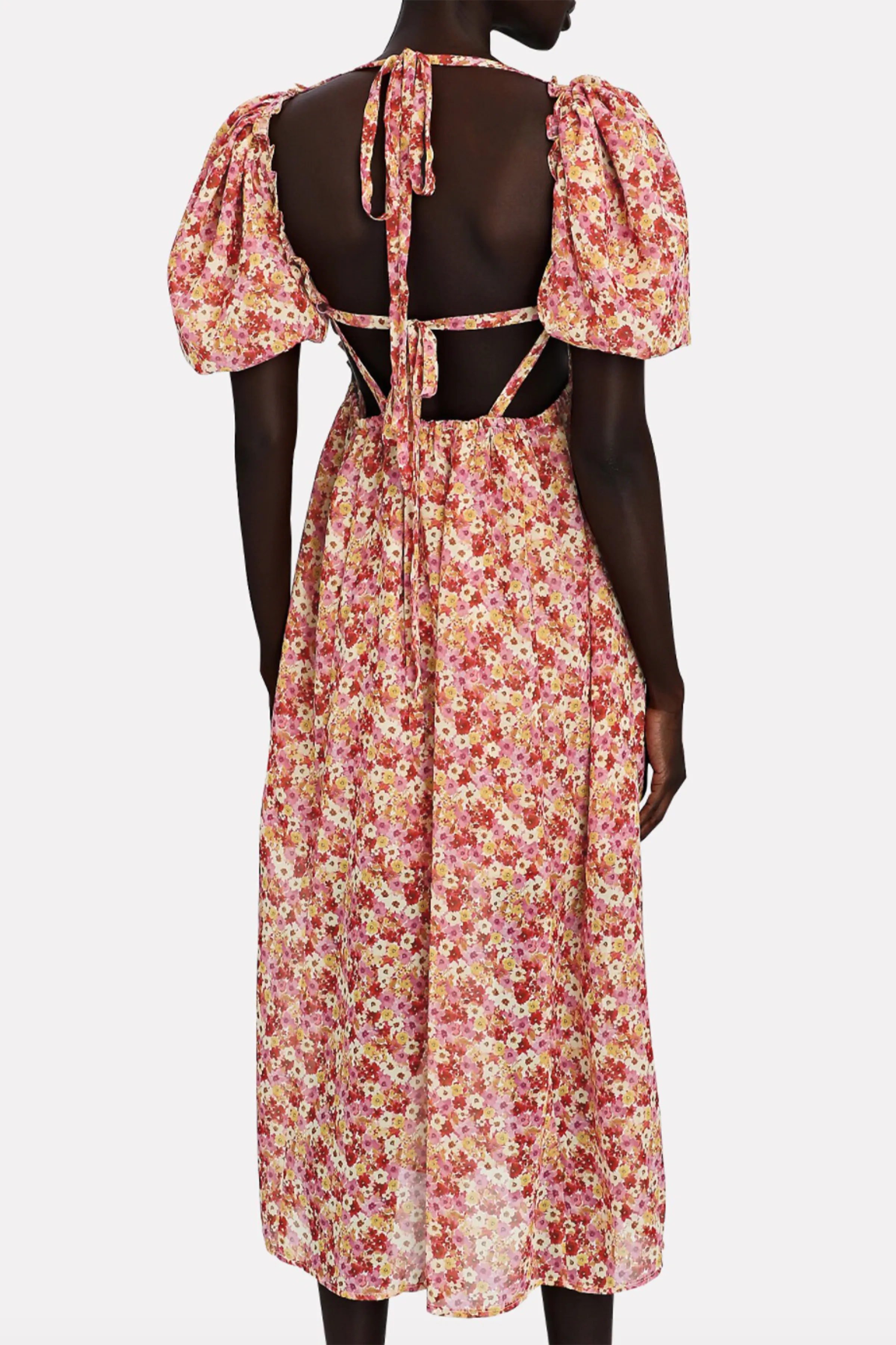 FELICIA FLORAL-PRINT TIE-BACK MIDI DRESS