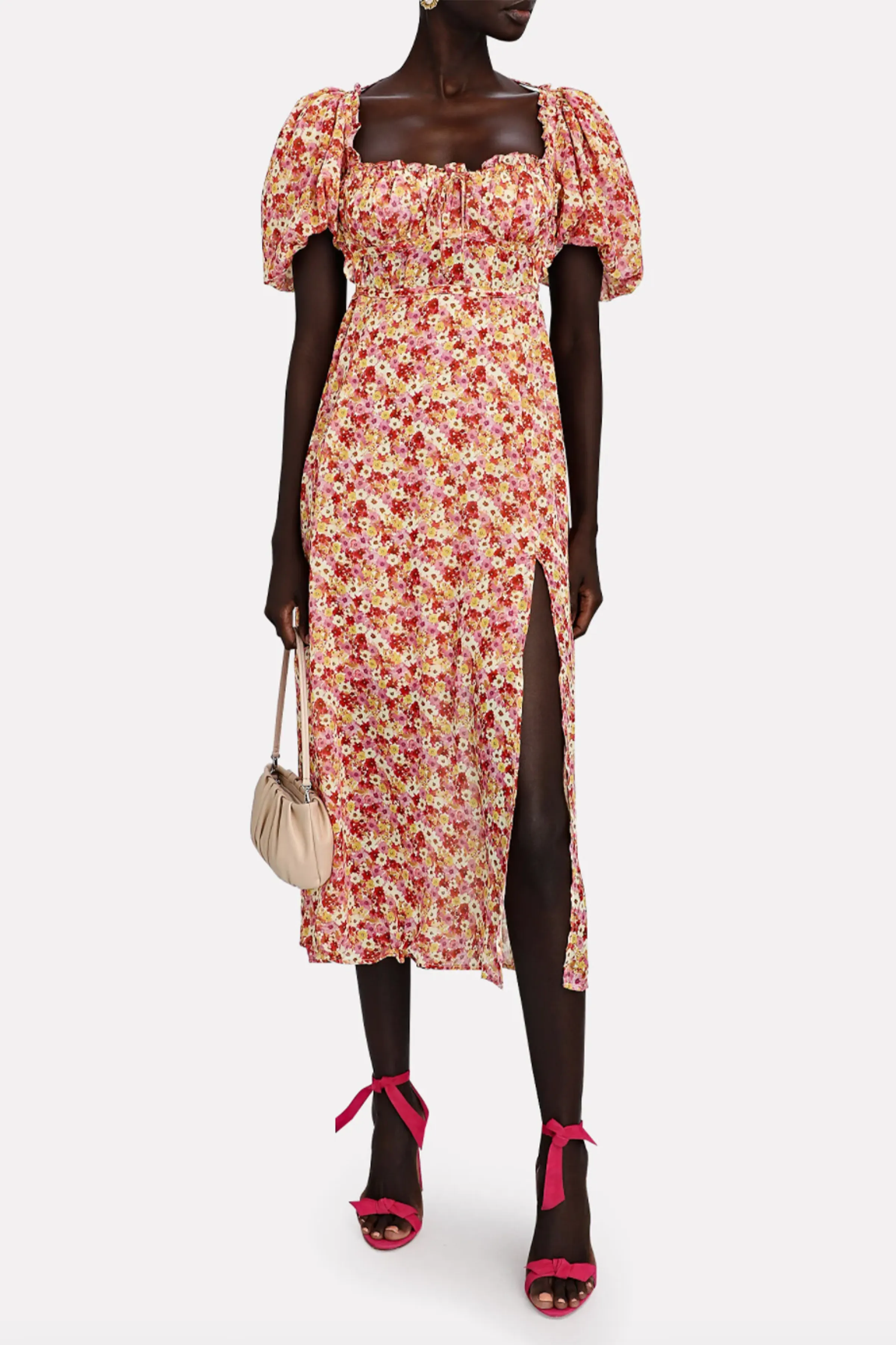 FELICIA FLORAL-PRINT TIE-BACK MIDI DRESS