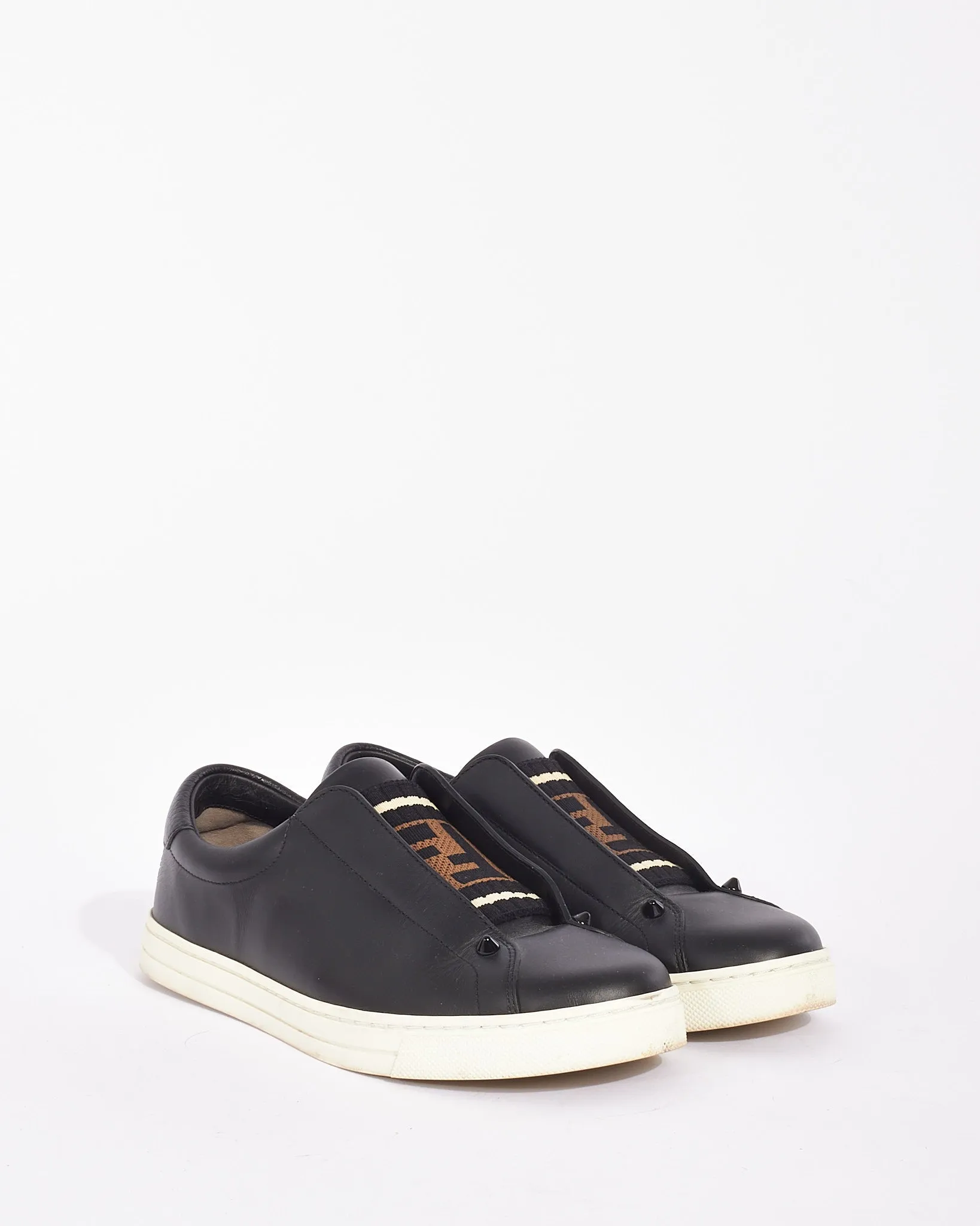 Fendi Black Leather Zucca Rockoclick Slip On Sneakers - 37