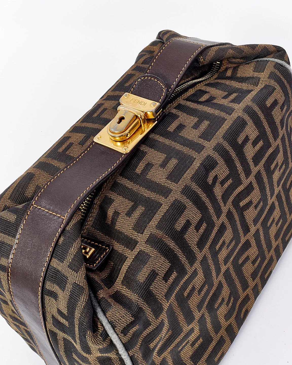 Fendi Vintage Tobacco Zucca Print Canvas Top Handle Pouch