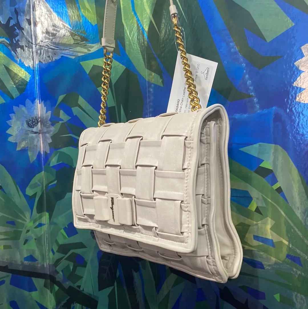 Ferragamo Bone Viva Chain Leather Woven Bag