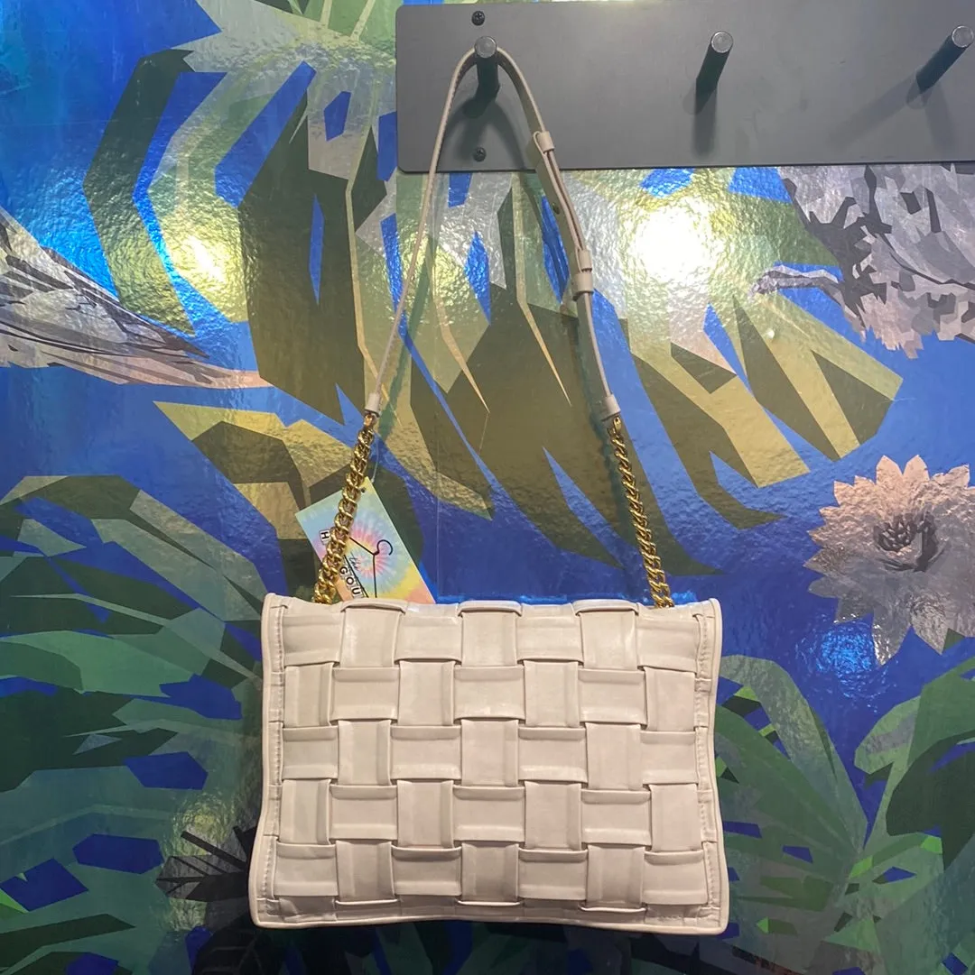 Ferragamo Bone Viva Chain Leather Woven Bag