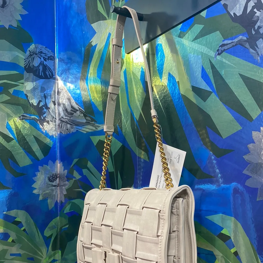 Ferragamo Bone Viva Chain Leather Woven Bag