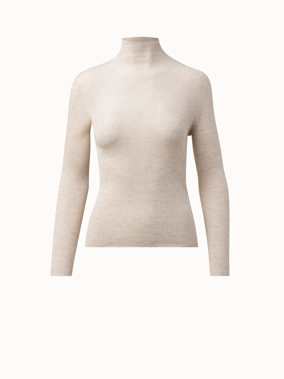Fine Rib Cashmere Silk Mock Neck Pullover