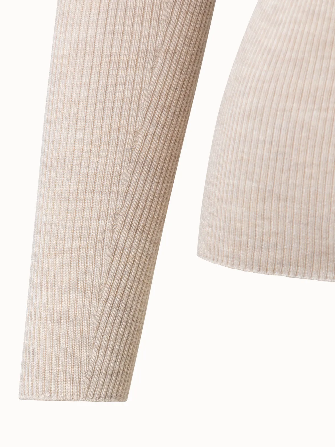 Fine Rib Cashmere Silk Mock Neck Pullover