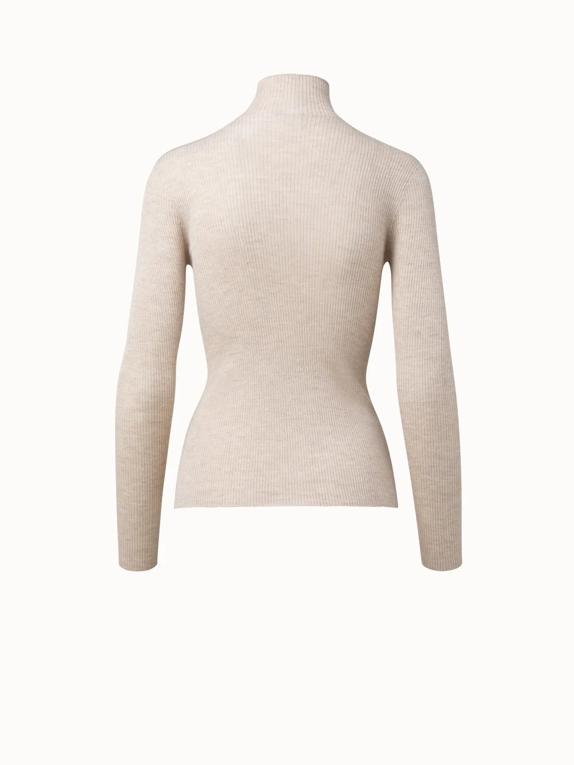 Fine Rib Cashmere Silk Mock Neck Pullover
