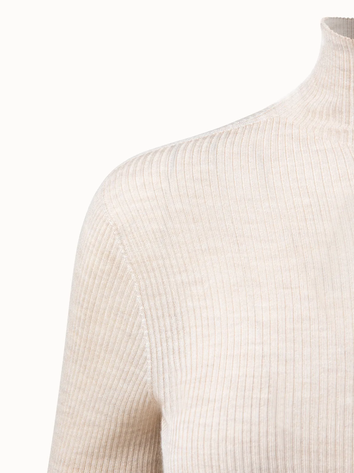 Fine Rib Cashmere Silk Mock Neck Pullover