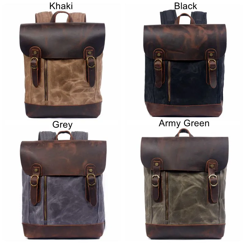 Flash Sale Waterproof Waxed Canvas Leather Backpack Casual Backpack School Backpack Rucksack